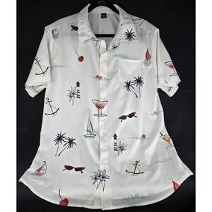 Mens Party Shirt XL Cruise Beach Tropical Nautical Cocktail Sunglasses Manfinity